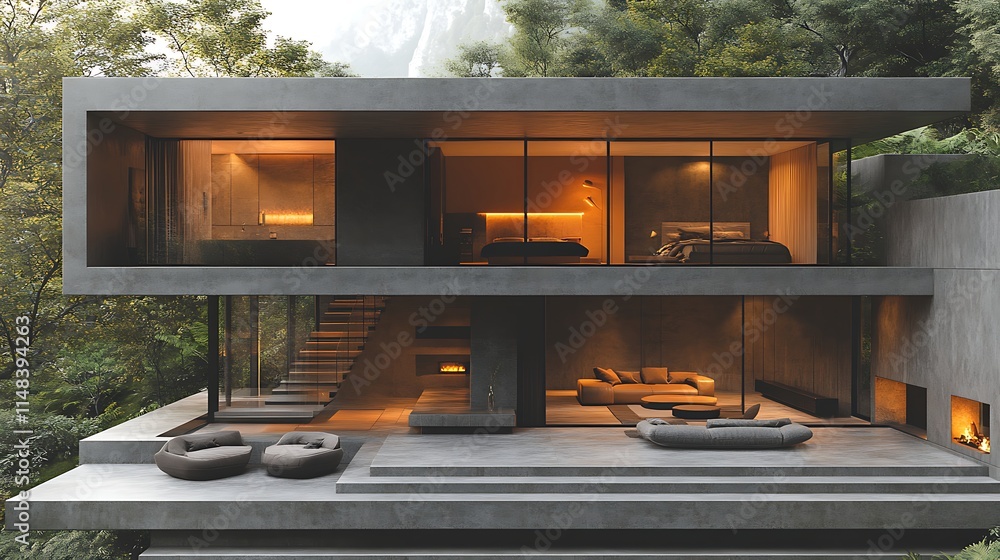 custom made wallpaper toronto digitalLuxurious modern villa features warm lighting pool and forest at night images