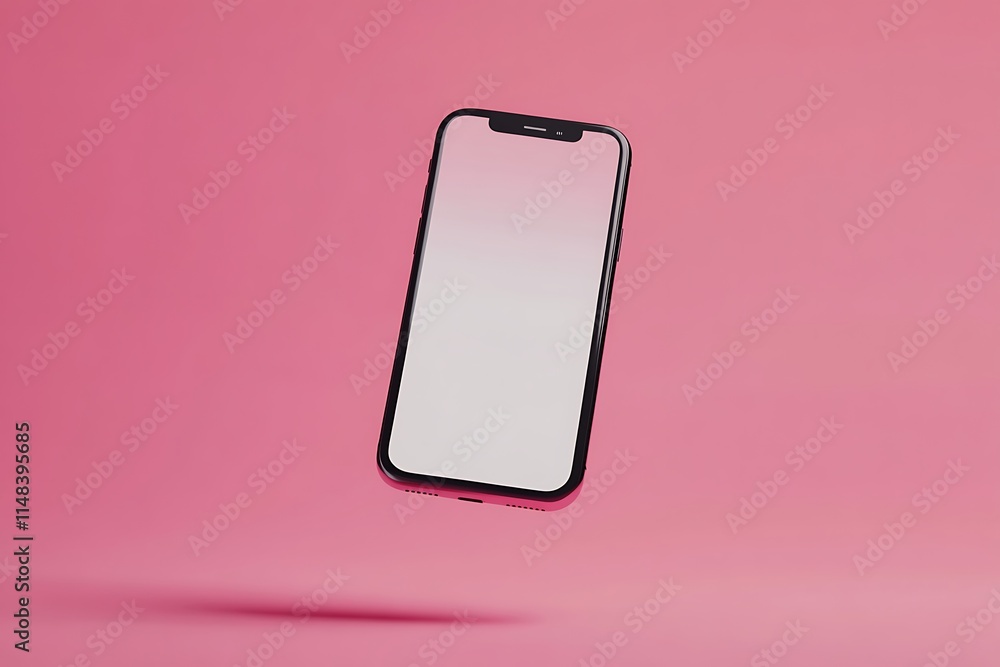 Mobile phone with a blank screen on a pink background. Mobile phone with a blank screen on a pink background.