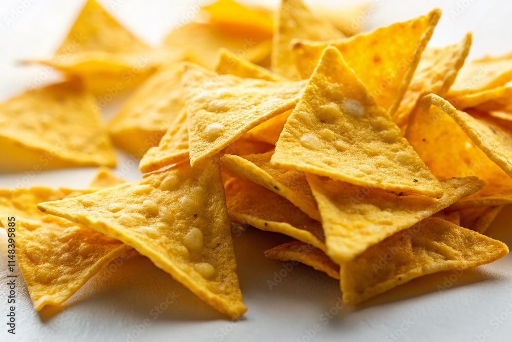 Surreal Photography: Salty Crispy Yellow Tortilla Chips White Background - Food Photo Surreal Photography: Salty Crispy Yellow Tortilla Chips White Background - Food Photo
