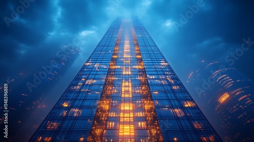 Wallpaper Mural Misty night skyline frames a beautifully illuminated modern urban skyscraper wallpaper image Torontodigital.ca