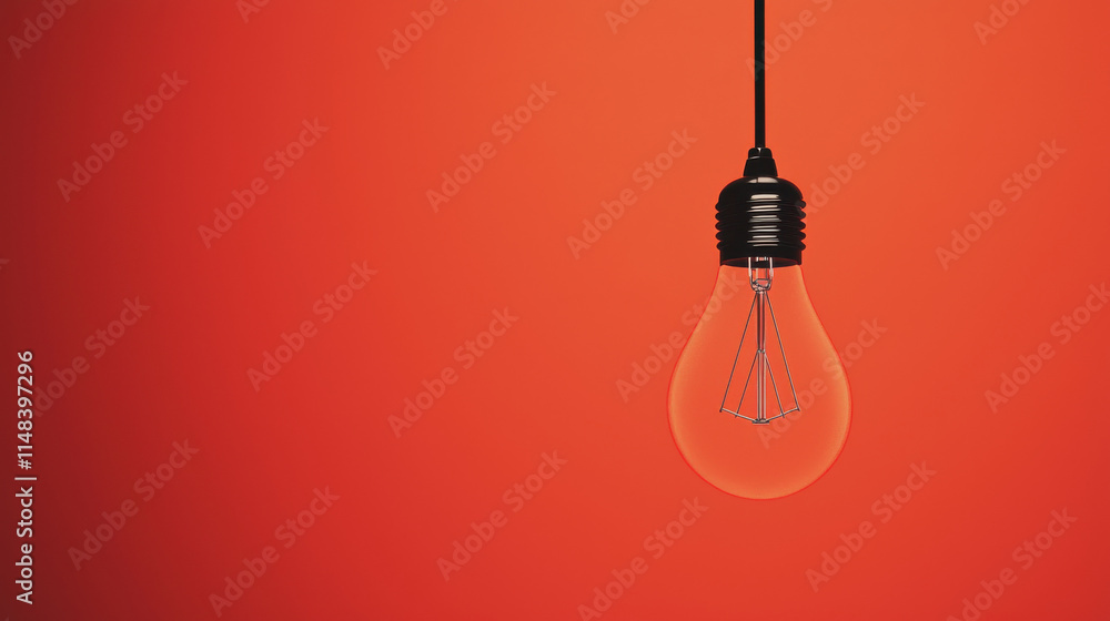 Symbolizing lightbulb Ideas concept. lightbulb symbolizes creativity, hanging against orange backdrop Symbolizing lightbulb Ideas concept. lightbulb symbolizes creativity, hanging against orange backdrop