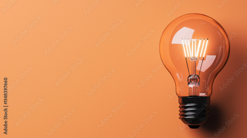 Symbolizing lightbulb Ideas concept. glowing light bulb against orange background, symbolizing innovation and creativity Symbolizing lightbulb Ideas concept. glowing light bulb against orange background, symbolizing innovation and creativity