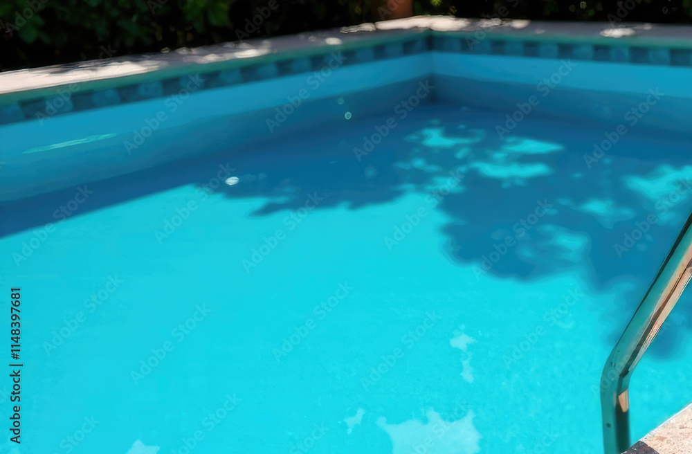 Bright summer pool with stone tiles and blue water Bright summer pool with stone tiles and blue water
