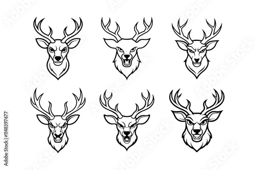 set of angry deer head logo icon, vector illustration on white background
