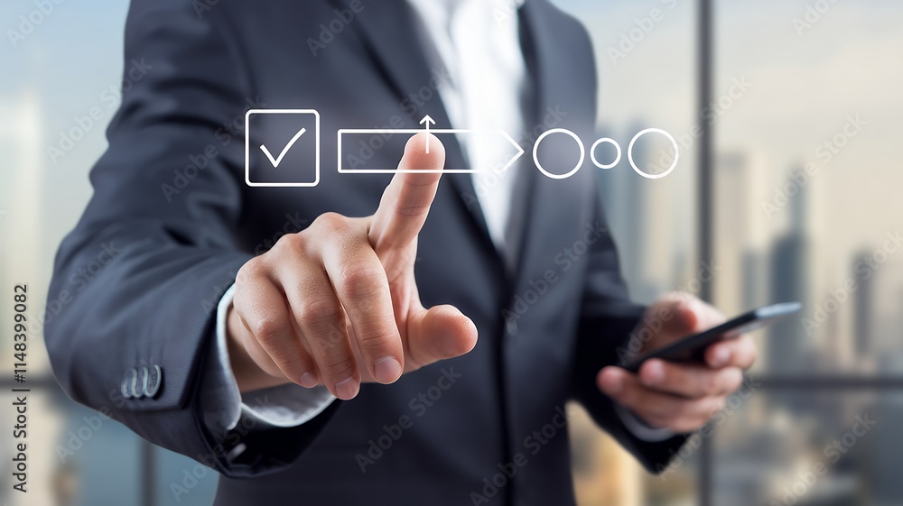 Businessman Checks Checklist, Project Progress, Development, Management, Tracking Businessman Checks Checklist, Project Progress, Development, Management, Tracking