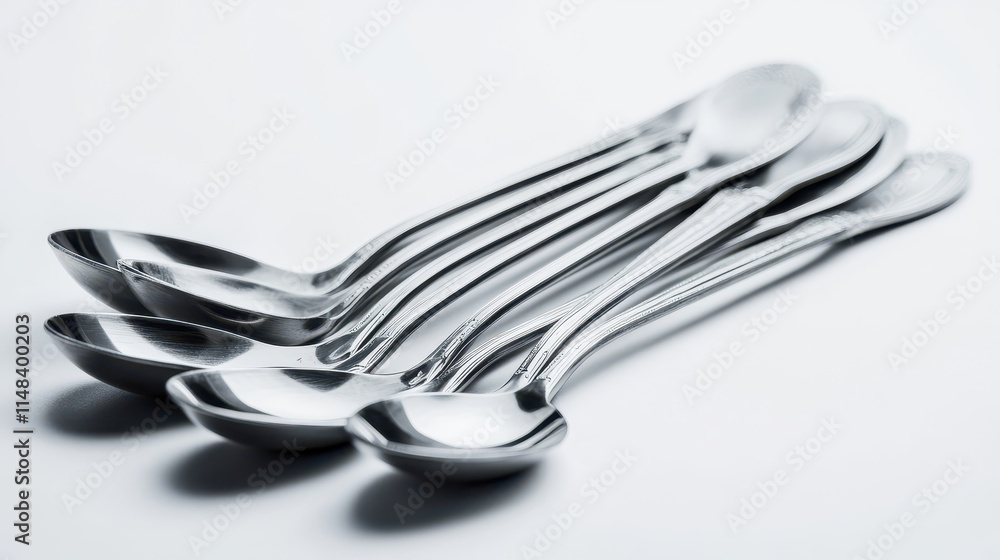 Elegant Collection of Stainless Steel Spoons Displayed Neatly Elegant Collection of Stainless Steel Spoons Displayed Neatly