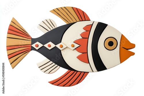 A colorful, decorative fish illustration featuring bold patterns and vibrant colors, ideal for art or nautical themes. photo