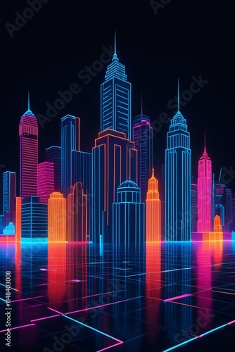 a close up of a city with neon lights on a black background