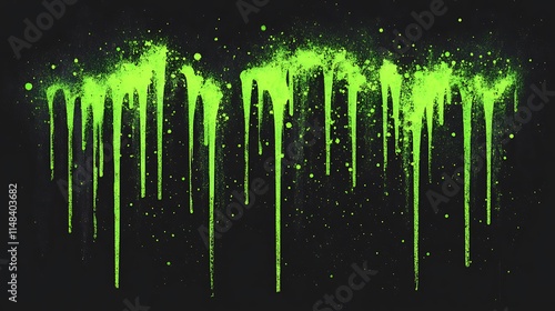 Fototapeta Naklejka Na Ścianę i Meble -  Green paint drips on black.