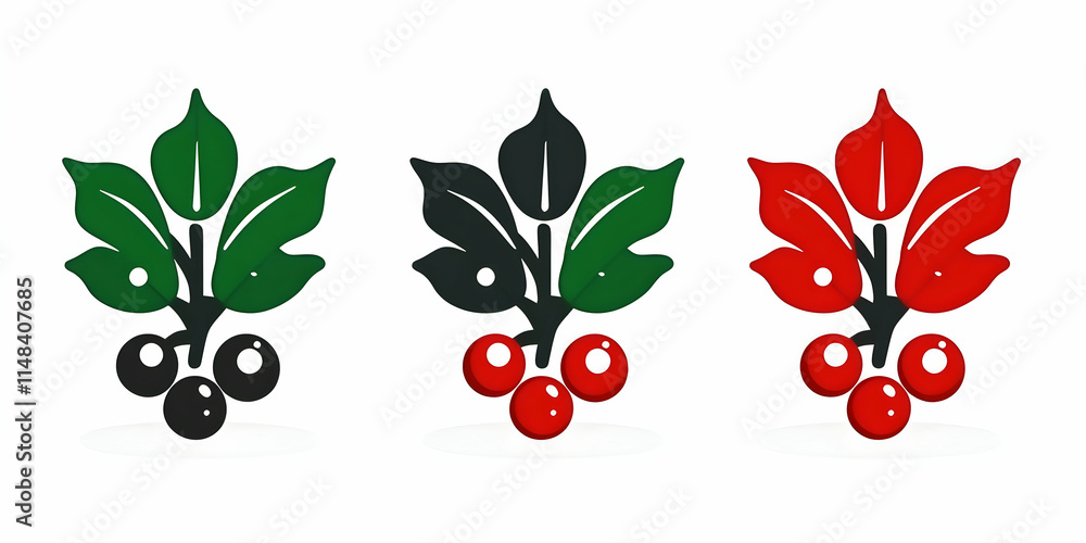 Vector Illustration, Three Berry Branches with Varied Leaf Colors Vector Illustration, Three Berry Branches with Varied Leaf Colors