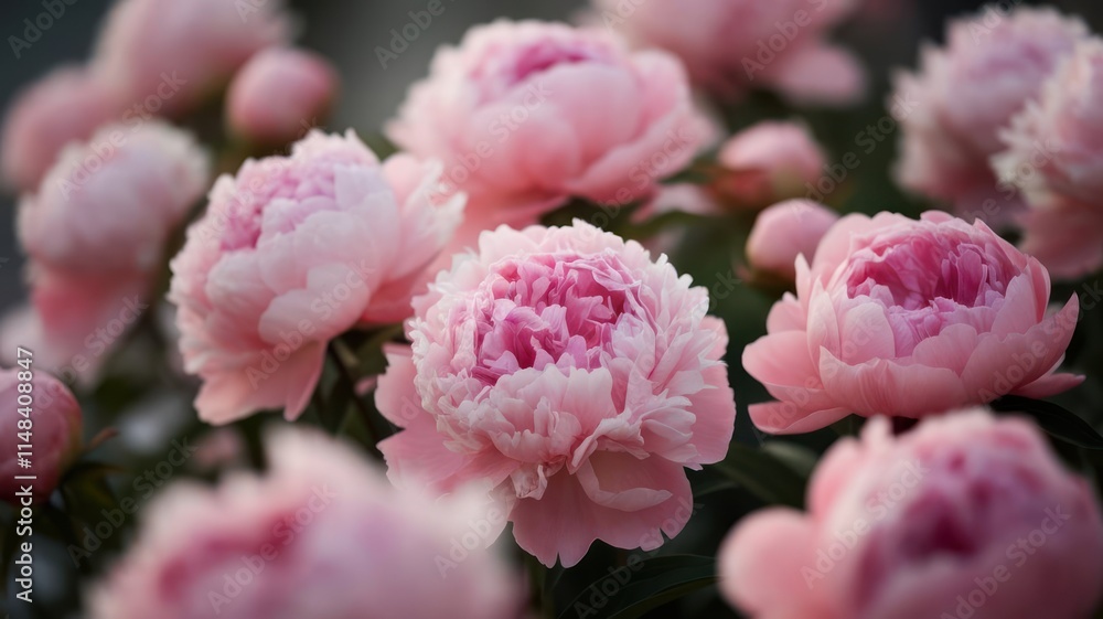 Obraz premium Delicate Pink Peonies Blooming in a Garden
