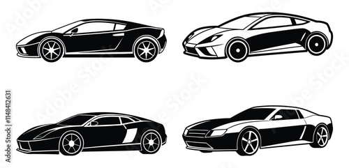 Black Silhouette of Modern Sports Car set 