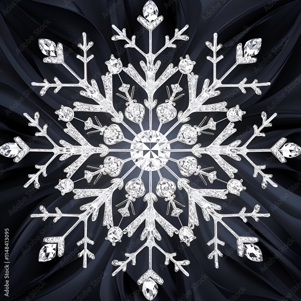 beautiful diamond snowflake jewelry against black background. digital artwork. Ai generated