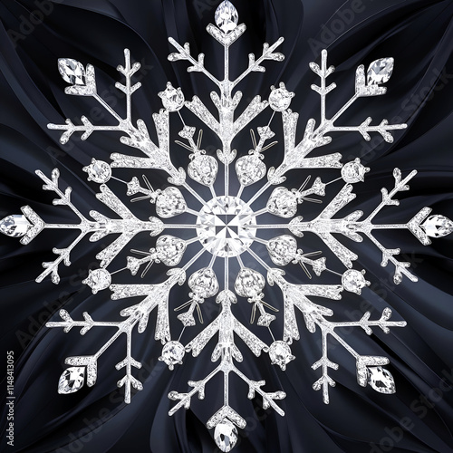 Obraz na płótnie beautiful diamond snowflake jewelry against black background. digital artwork. Ai generated w salonie