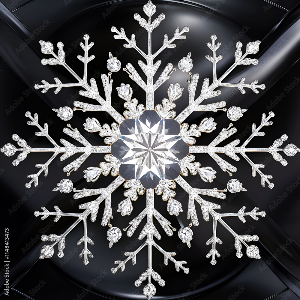 beautiful diamond snowflake jewelry against black background. digital artwork. Ai generated