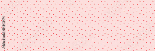 Minimalist Heart Pattern on Soft Pink Background Valentines Day seamless pattern Long horizontal web cover banner, sale header, voucher template. Wedding, packaging, wrapping paper,