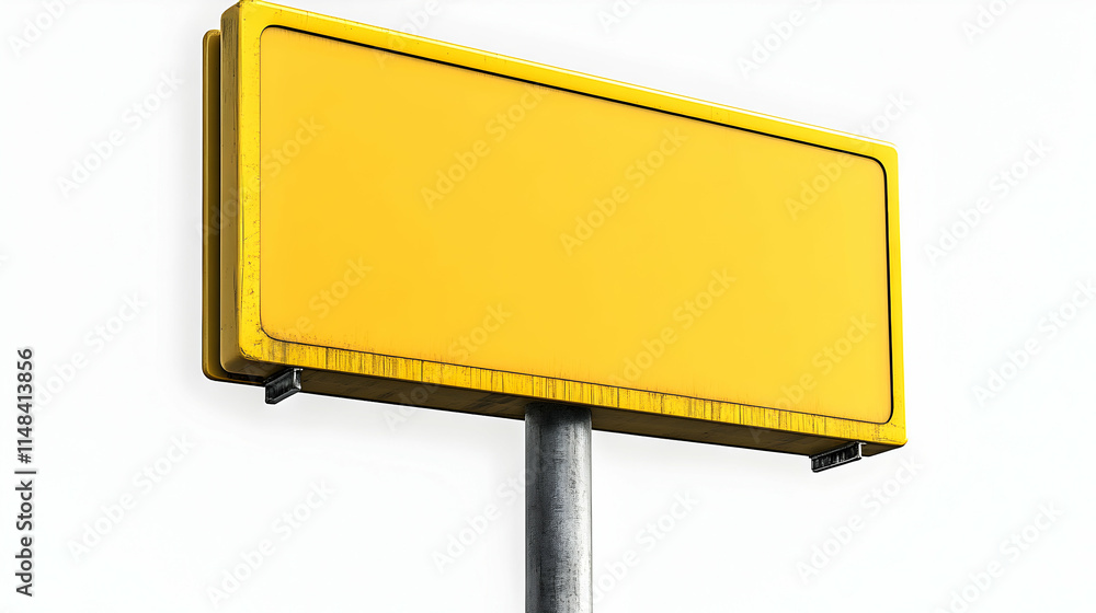 Blank Yellow Sign, A Rectangular Advertising Billboard Mounted on a Metal Pole, Ready for Your Message. Blank Yellow Sign, A Rectangular Advertising Billboard Mounted on a Metal Pole, Ready for Your Message.
