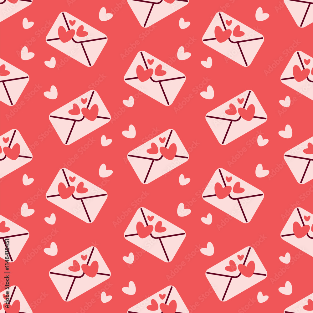 Charming Love Letter Pattern with Hearts on Coral Red Valentines Day seamless pattern Square vector backdrop, wedding, packaging, wrapping paper, wallpaper, fabric, textile, holiday template Charming Love Letter Pattern with Hearts on Coral Red Valentines Day seamless pattern Square vector backdrop, wedding, packaging, wrapping paper, wallpaper, fabric, textile, holiday template