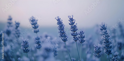 A serene lavender field bathed in soft light, evoking tranquility and natural beauty.