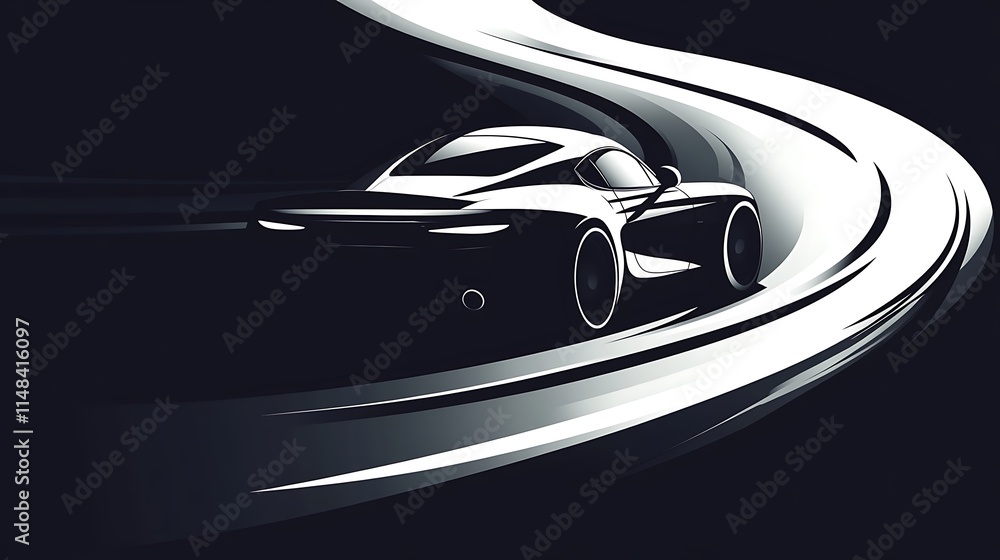 Fototapeta premium Car speeds on winding road.