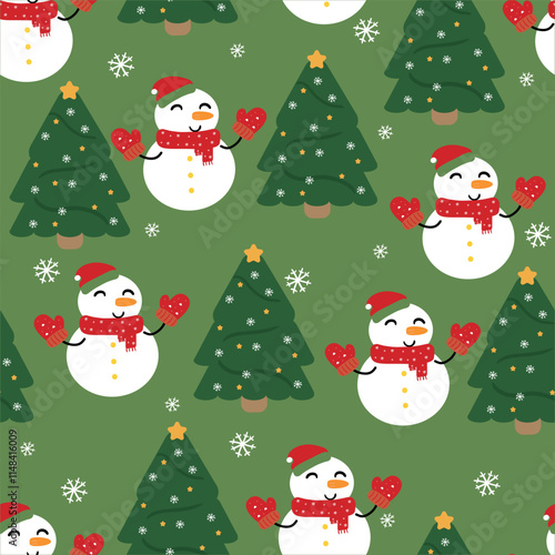 Wallpaper Mural Seamless pattern cartoon snowman and christmas tree in winter day. cute winter wallpaper for fabric print, gift wrap paper Torontodigital.ca