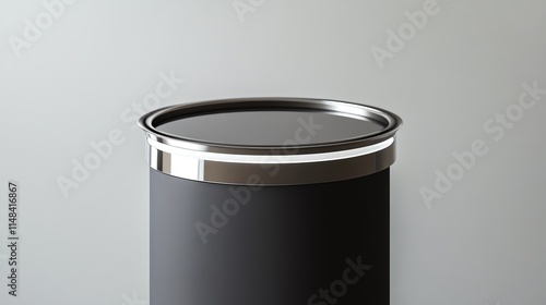 A sleek black drink container with a stainless steel rim, ideal for modern lifestyle and refreshment. photo