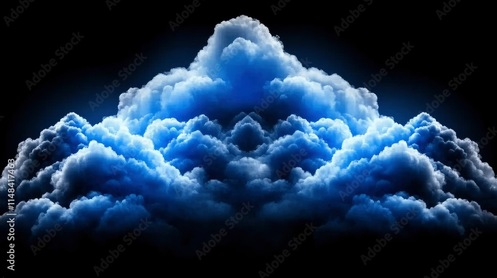 Naklejka premium Majestic Night Cloudscape Symmetrical Blue Clouds Against a Black Sky