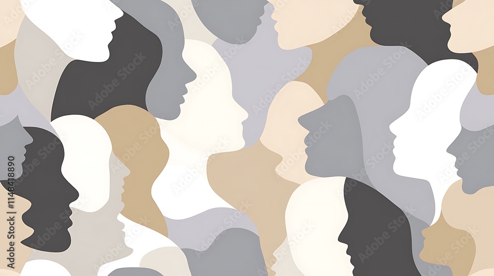 Silhouetted faces seamless pattern. Silhouetted faces seamless pattern.