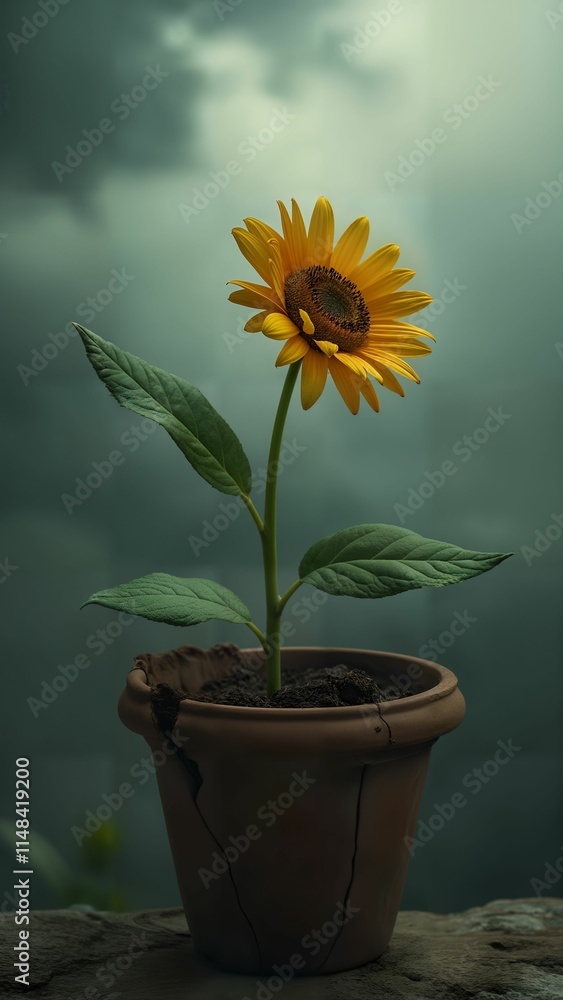 Obraz premium Wilted Flower Under Stormy Sky