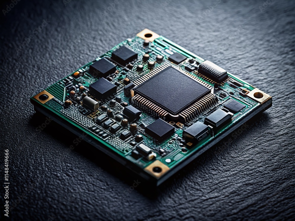 Top View Black Electronic Module, Tech Component, Circuit Board, Gadget, Dark Background Texture, High-Resolution Photo Top View Black Electronic Module, Tech Component, Circuit Board, Gadget, Dark Background Texture, High-Resolution Photo