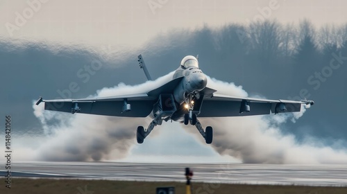 Fighter Jet Taking Off with Smoke Trail