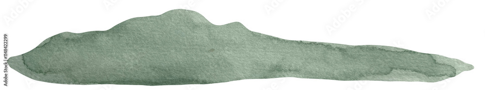 Watercolor green hill and grass. Landscape illustration