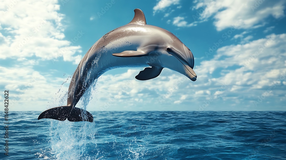 Fototapeta premium Dolphin leaps from ocean. (1)