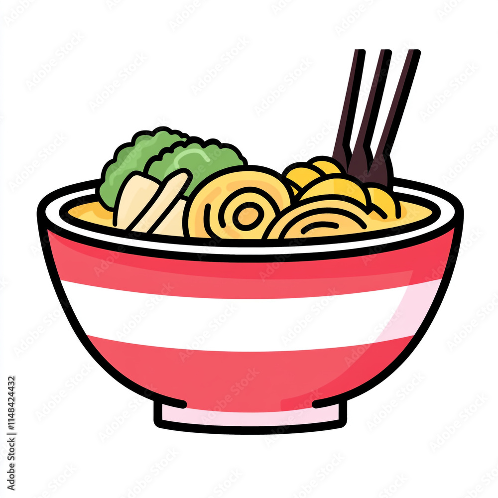 Ramen bowl with ramen, simple flat icon illustration on solid background. Ramen bowl with ramen, simple flat icon illustration on solid background.