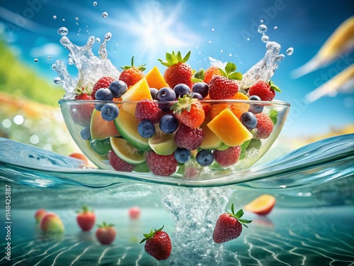 Underwater Food Photography: Delicious Dive, Swimming Pool Feast, Aquatic Cuisine, Summer Swim Treats photo