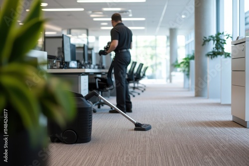 Wallpaper Mural A diligent cleaner working efficiently to maintain a clean and organized office space, showcasing the importance of cleanliness in a productive working environment. Torontodigital.ca
