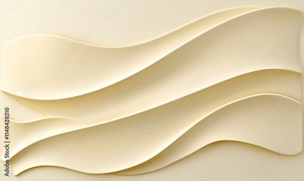 Obraz premium Abstract wall art featuring flowing, layered shapes in a soft beige color.