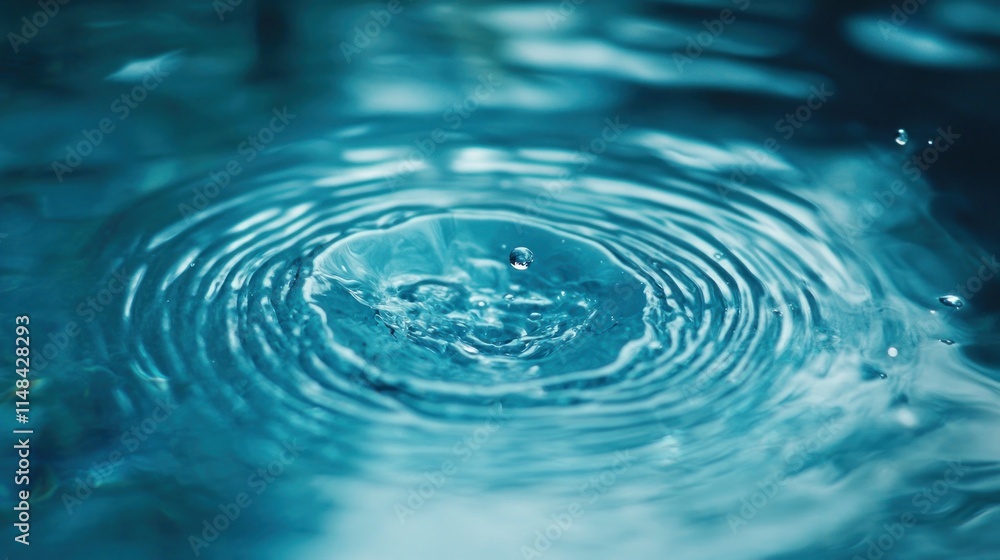 Water drop impact, creating concentric ripples on a serene blue surface. Water drop impact, creating concentric ripples on a serene blue surface.