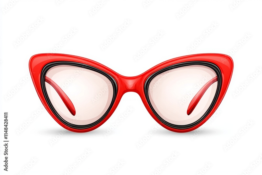 Fototapeta premium A flat illustration of bold cat-eye glasses in a bright red color, placed on a crisp white backdrop