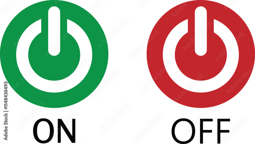 On and Off toggle switch buttons. On off power button. Switch on switch off icon. Press start button sign isolated on white background. On off vector circle symbol. vector illusrtation. On and Off toggle switch buttons. On off power button. Switch on switch off icon. Press start button sign isolated on white background. On off vector circle symbol. vector illusrtation.