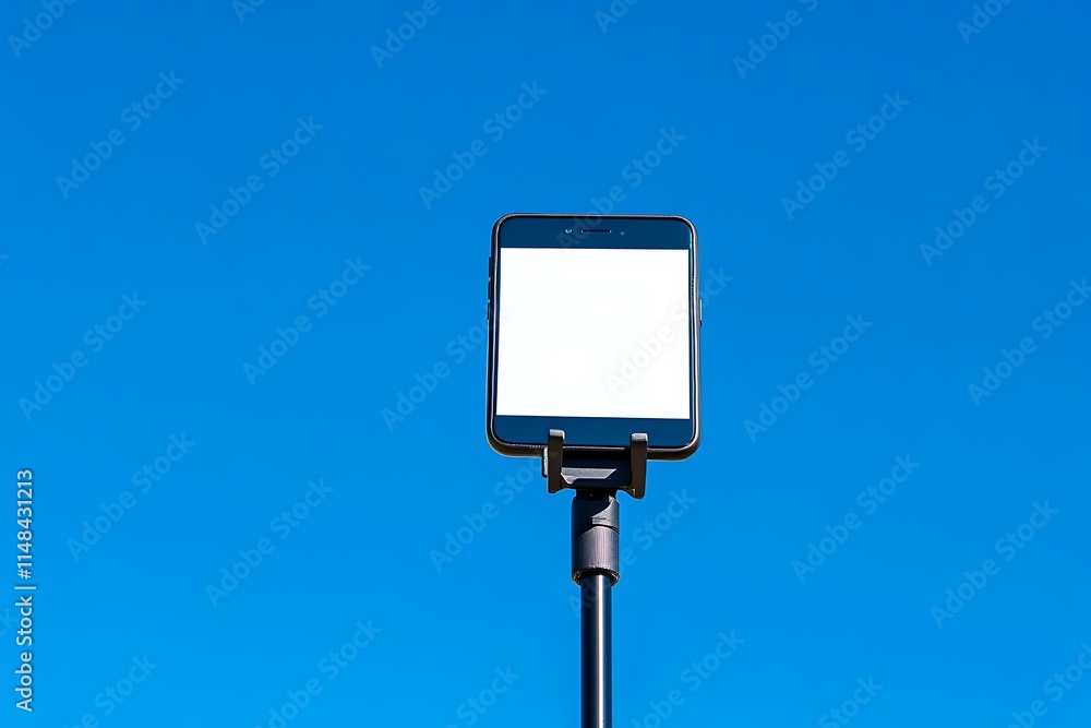 Isolated cellphone held by a selfiestick,illustration Isolated cellphone held by a selfiestick,illustration