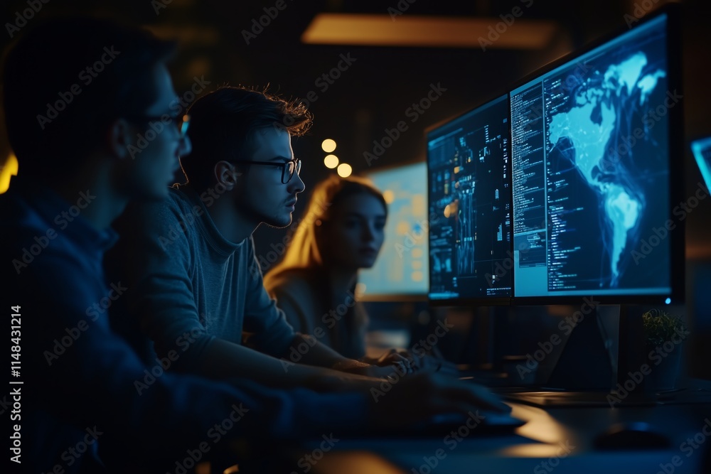 Energetic Team of Diverse Professionals in a Modern Office Collaborating on IT Strategies and Software Development Analysis Energetic Team of Diverse Professionals in a Modern Office Collaborating on IT Strategies and Software Development Analysis