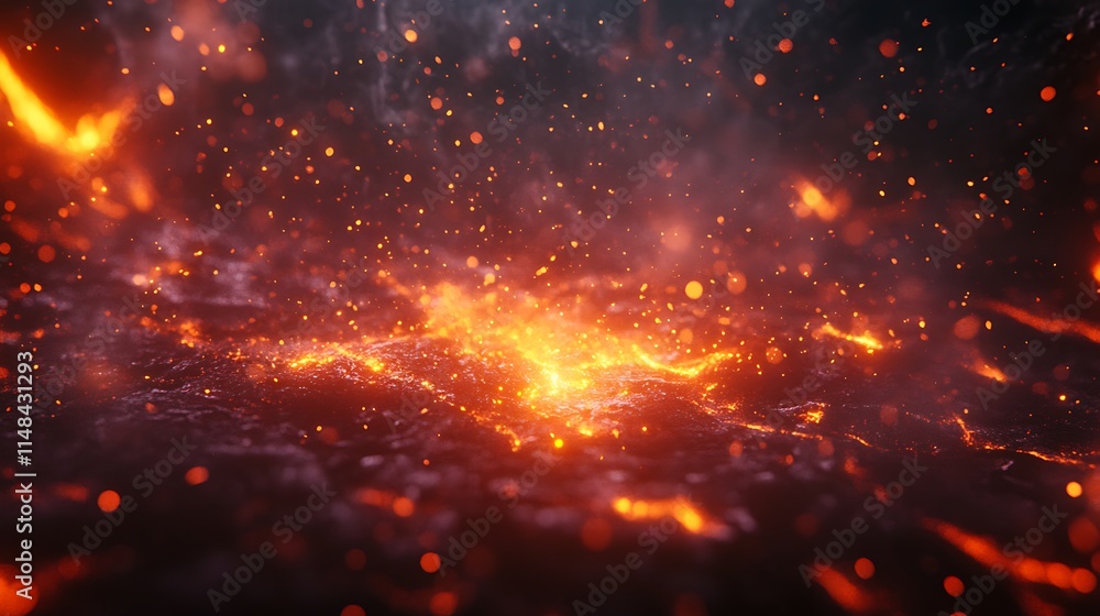Fiery lava texture with glowing particles. Fiery lava texture with glowing particles.