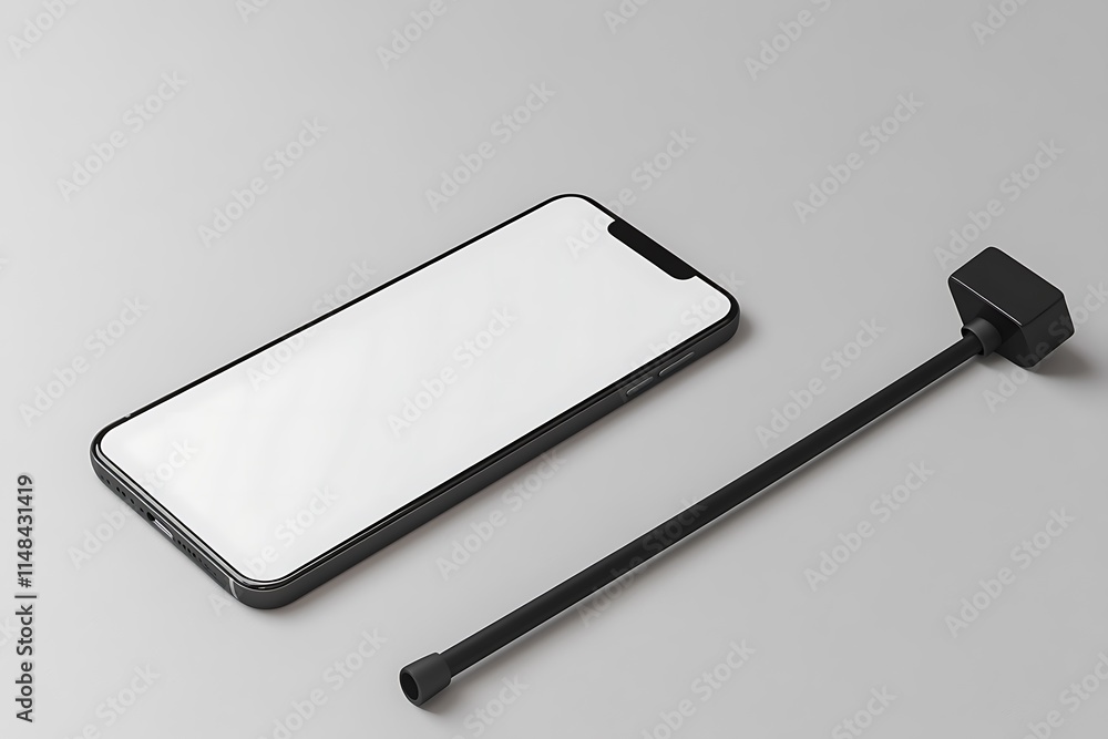 Isolated cellphone held by a selfiestick,illustration Isolated cellphone held by a selfiestick,illustration
