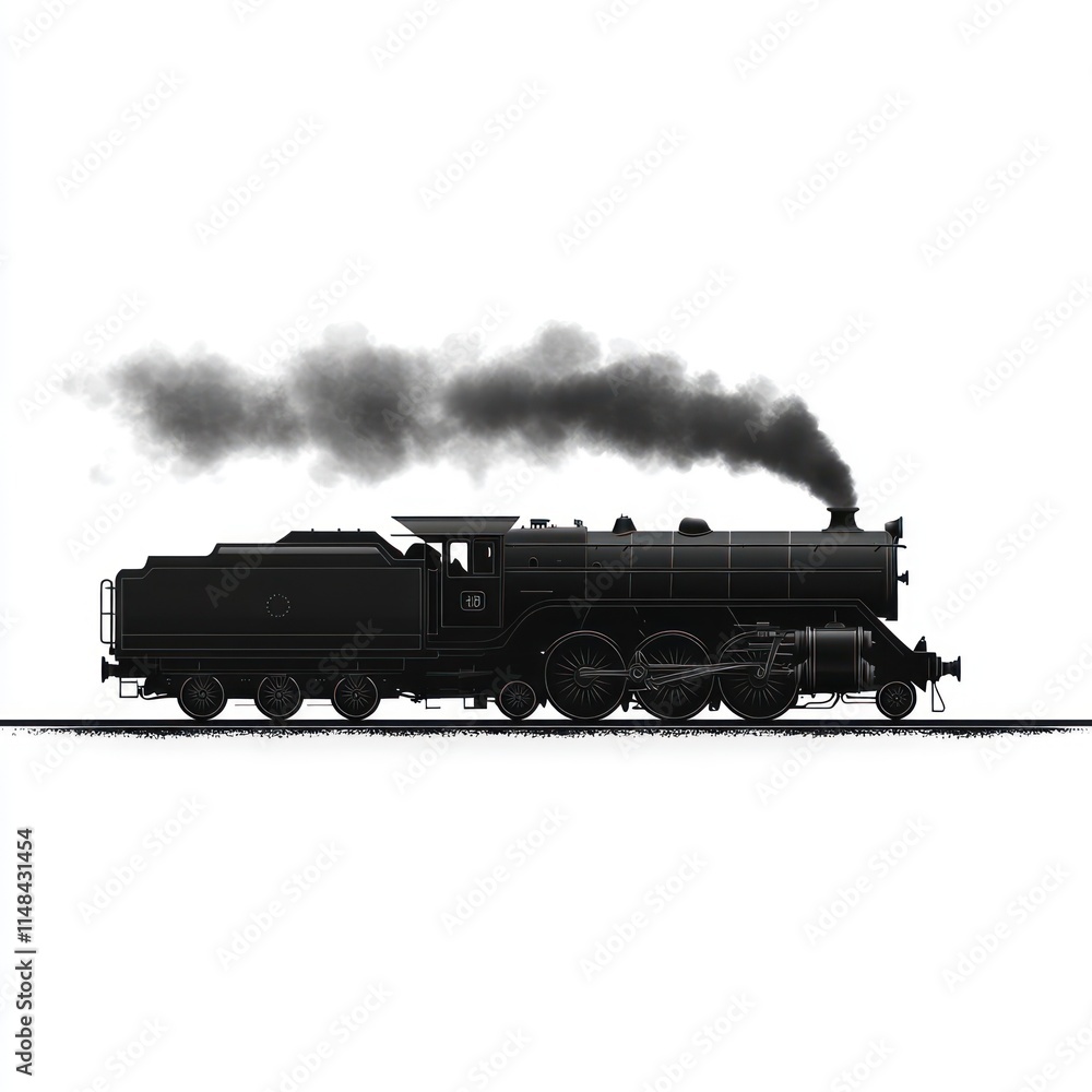 Fototapeta premium Black and white illustration of a steam locomotive emitting smoke.