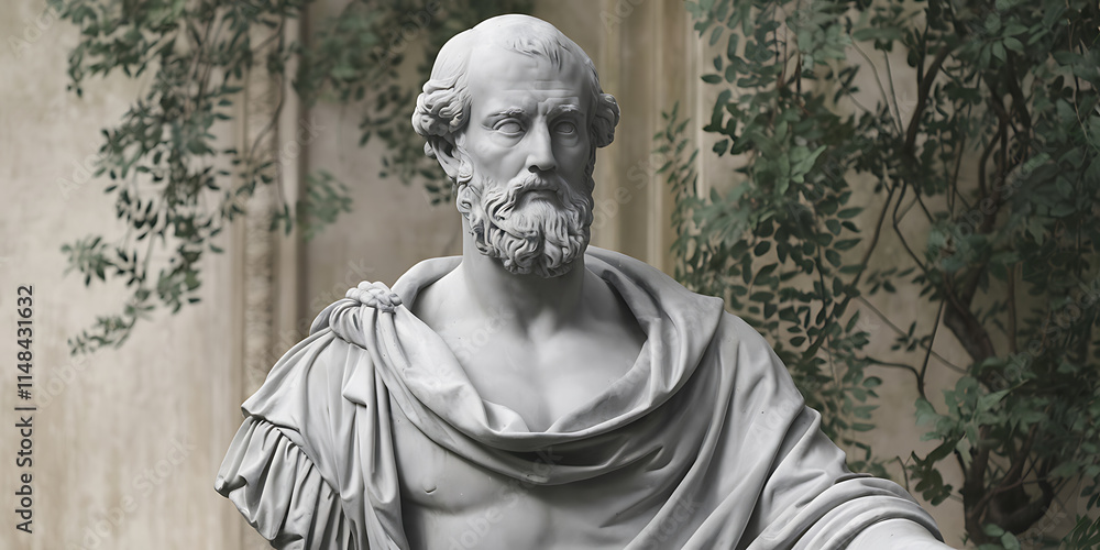 Fototapeta premium of a serene grayscale statue bust of an elegant man