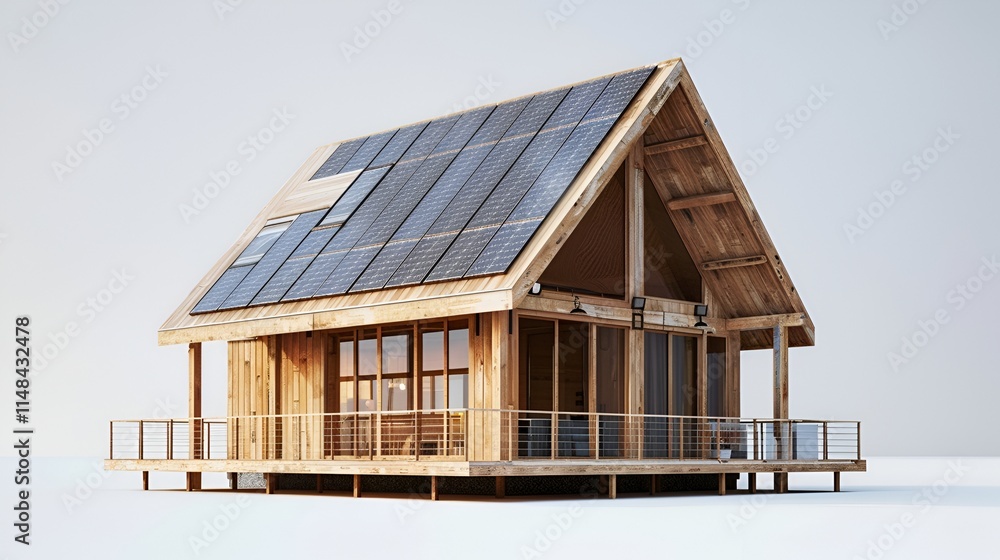 A modern, luxurious wooden home set against a white backdrop A modern, luxurious wooden home set against a white backdrop