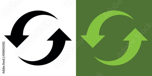 Recycling. Recycle icons. 2 green arrows. Recycling Symbol. Green and black icons for packaging, recycling. Ecology, environmentally friendly, environmental management symbols.