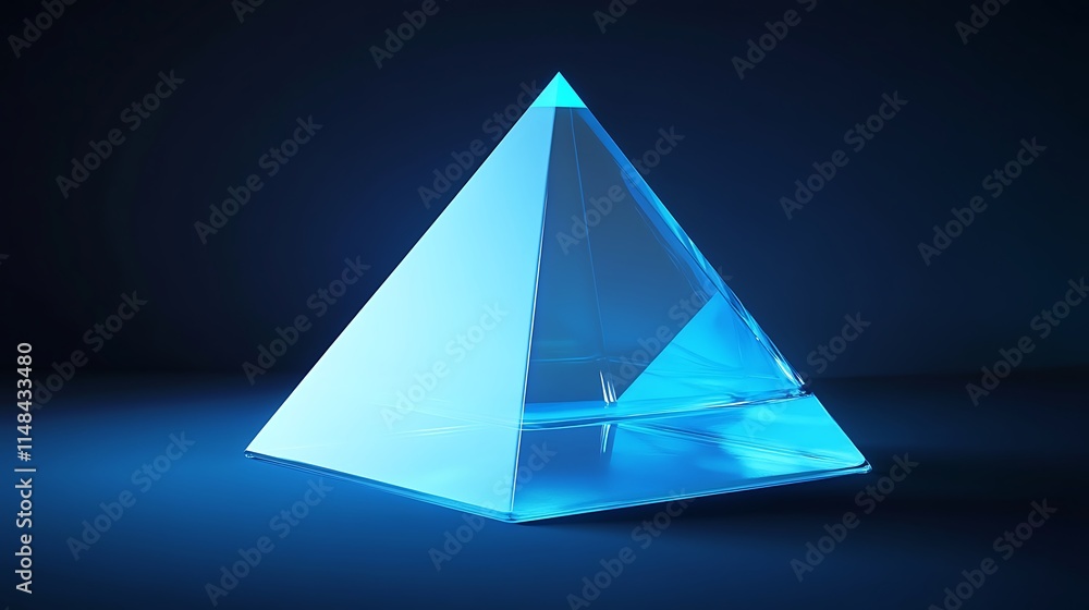 Fototapeta premium Glass pyramid glowing blue.