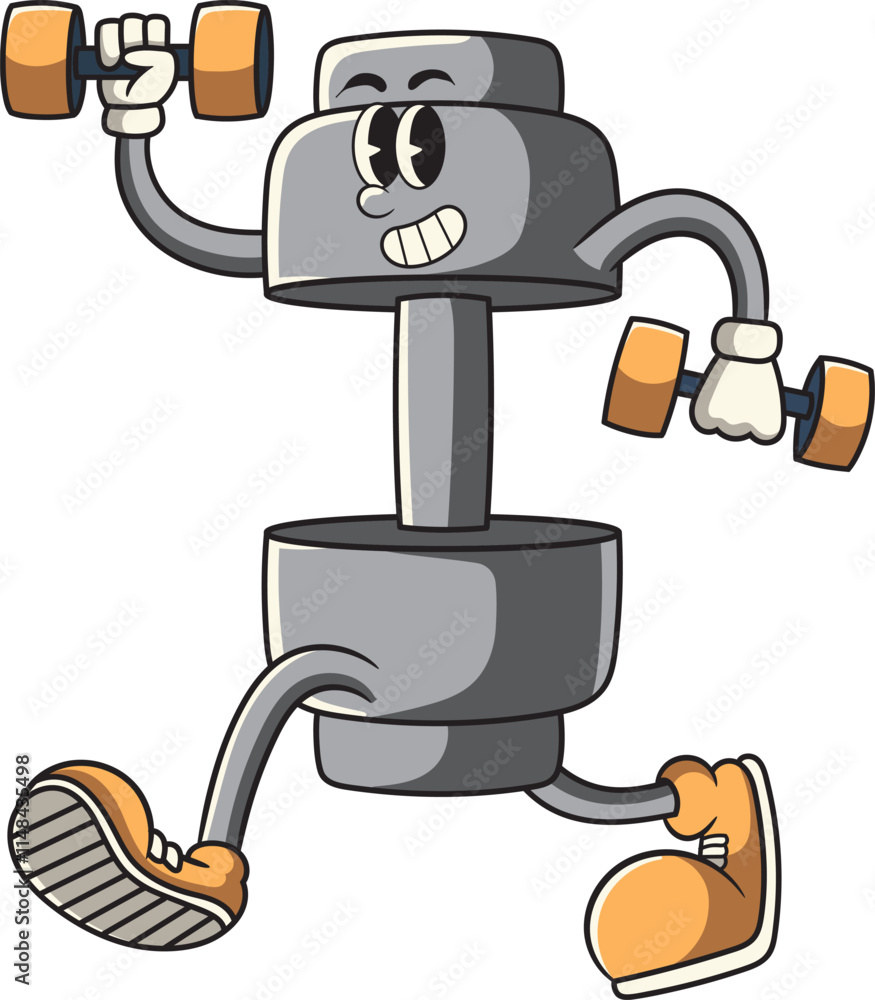 Cute Dumbbell lifting Dumbbell Gym in Retro Cartoon Character Vector Illustration Cute Dumbbell lifting Dumbbell Gym in Retro Cartoon Character Vector Illustration